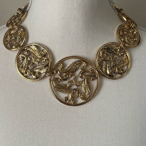 Vintage YVES SAINT LAURENT YSL Round Filigree Gold Disc Necklace